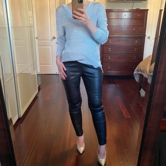 Topshop Sweater Draped Fit Double V Neck Silver Metallic Pullover Small NWT - Picture 6 of 10